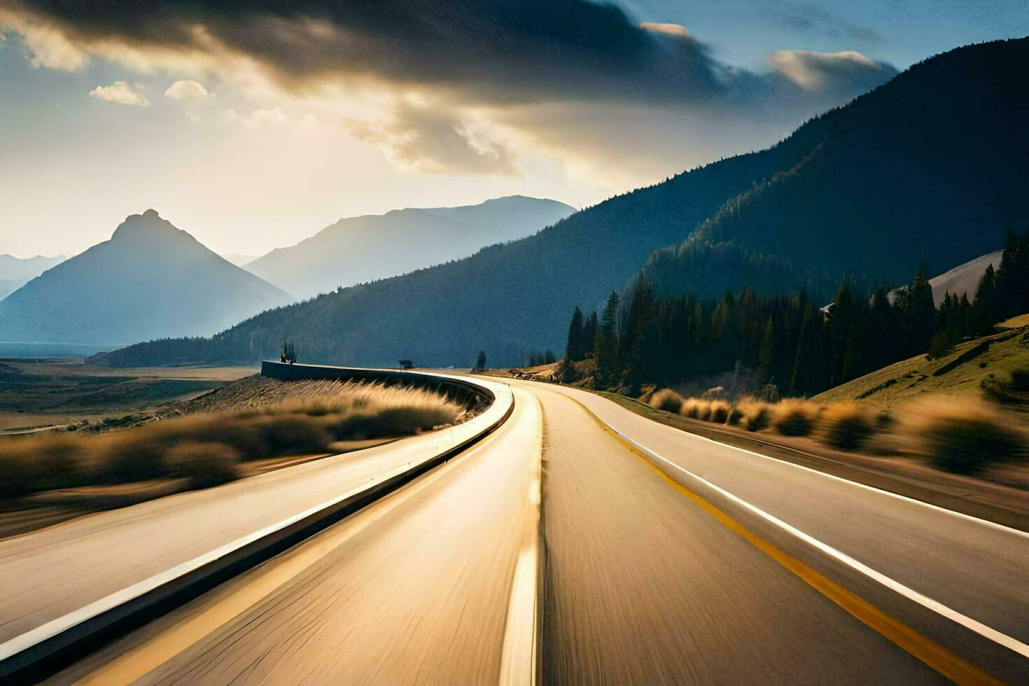 a long stretch of road in the mountains. AI-Generated photo