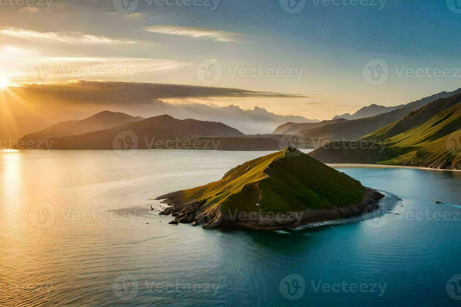 el Dom es ajuste terminado un pequeño isla en el medio de el océano. generado por ai foto