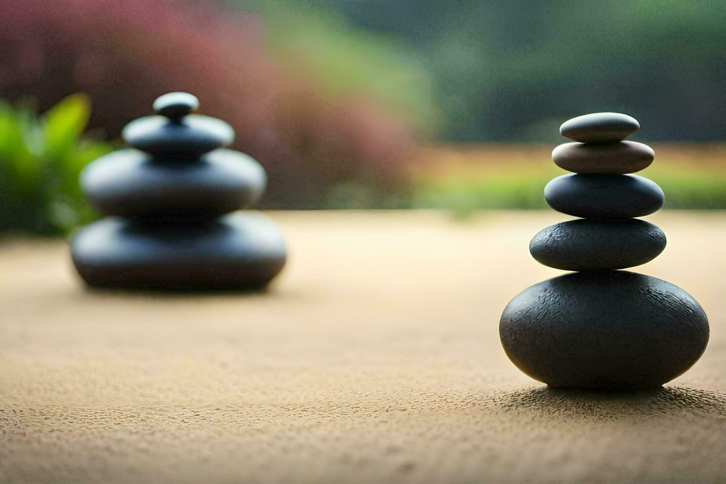 two black rocks stacked on top of each other. AI-Generated photo