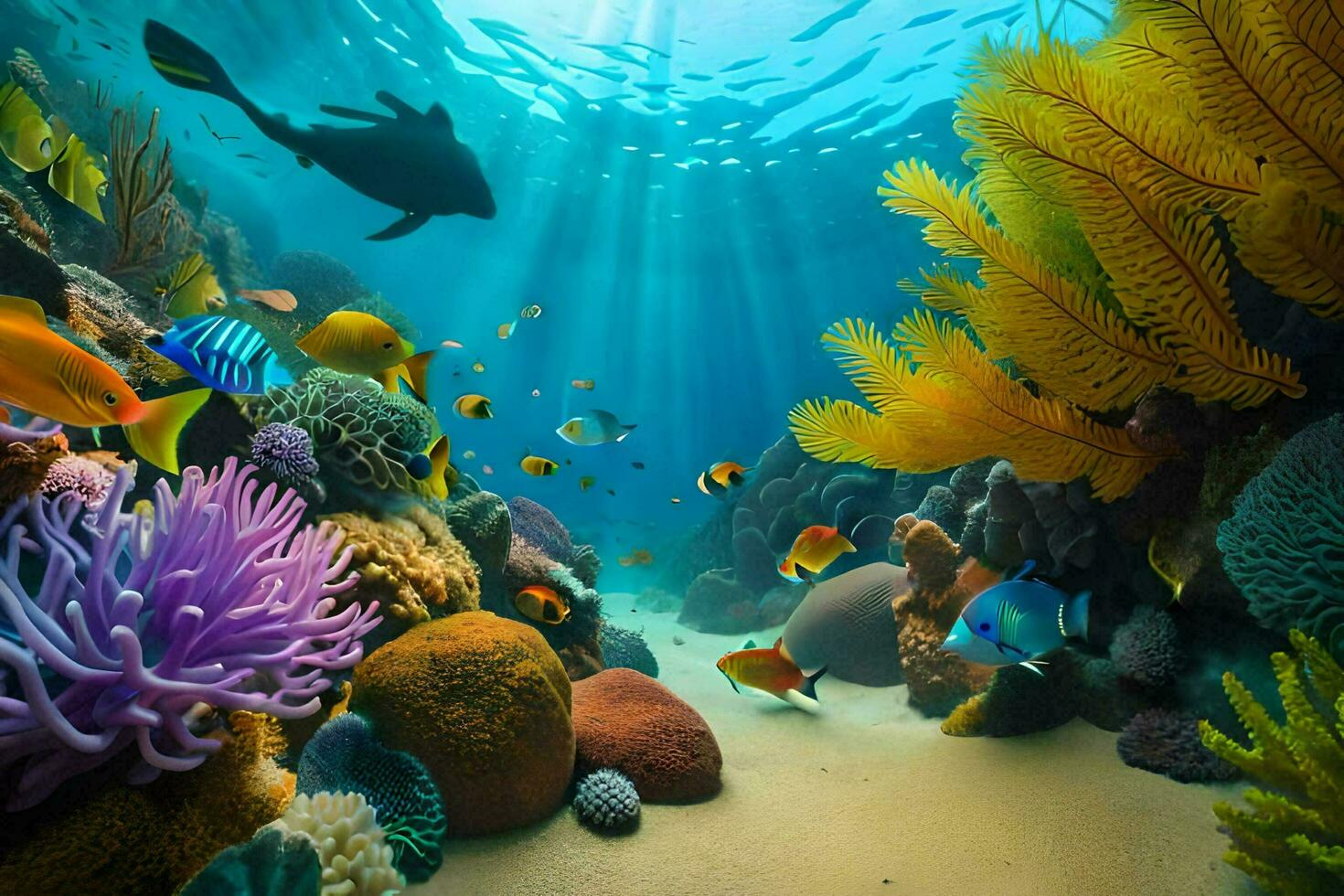 underwater scene with colorful coral and fish. AI-Generated photo