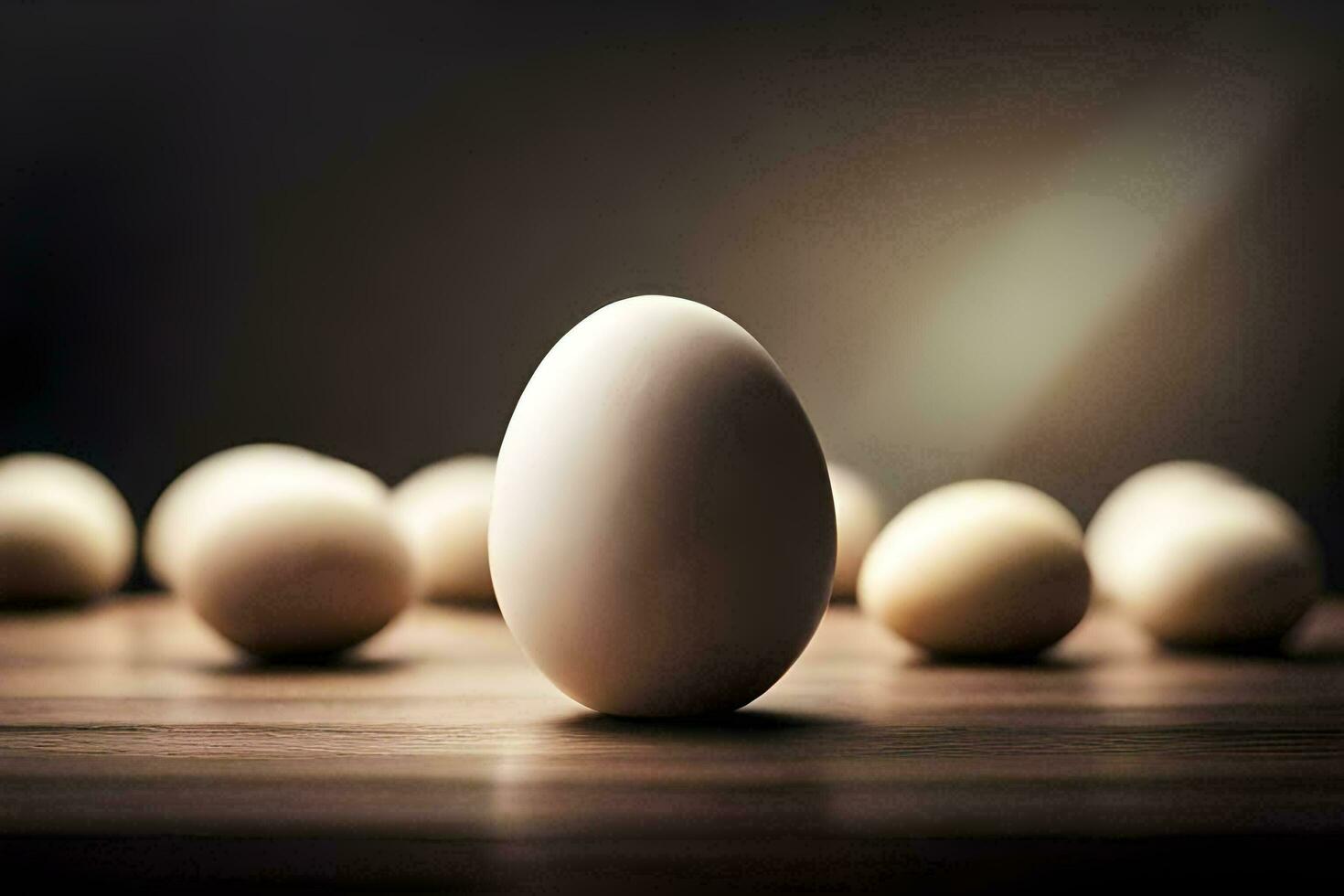 un huevo es en pie fuera desde un grupo de blanco huevos. generado por ai foto