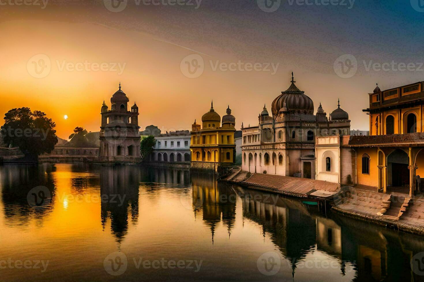 the sun sets over the city of udaipur in india. AI-Generated photo