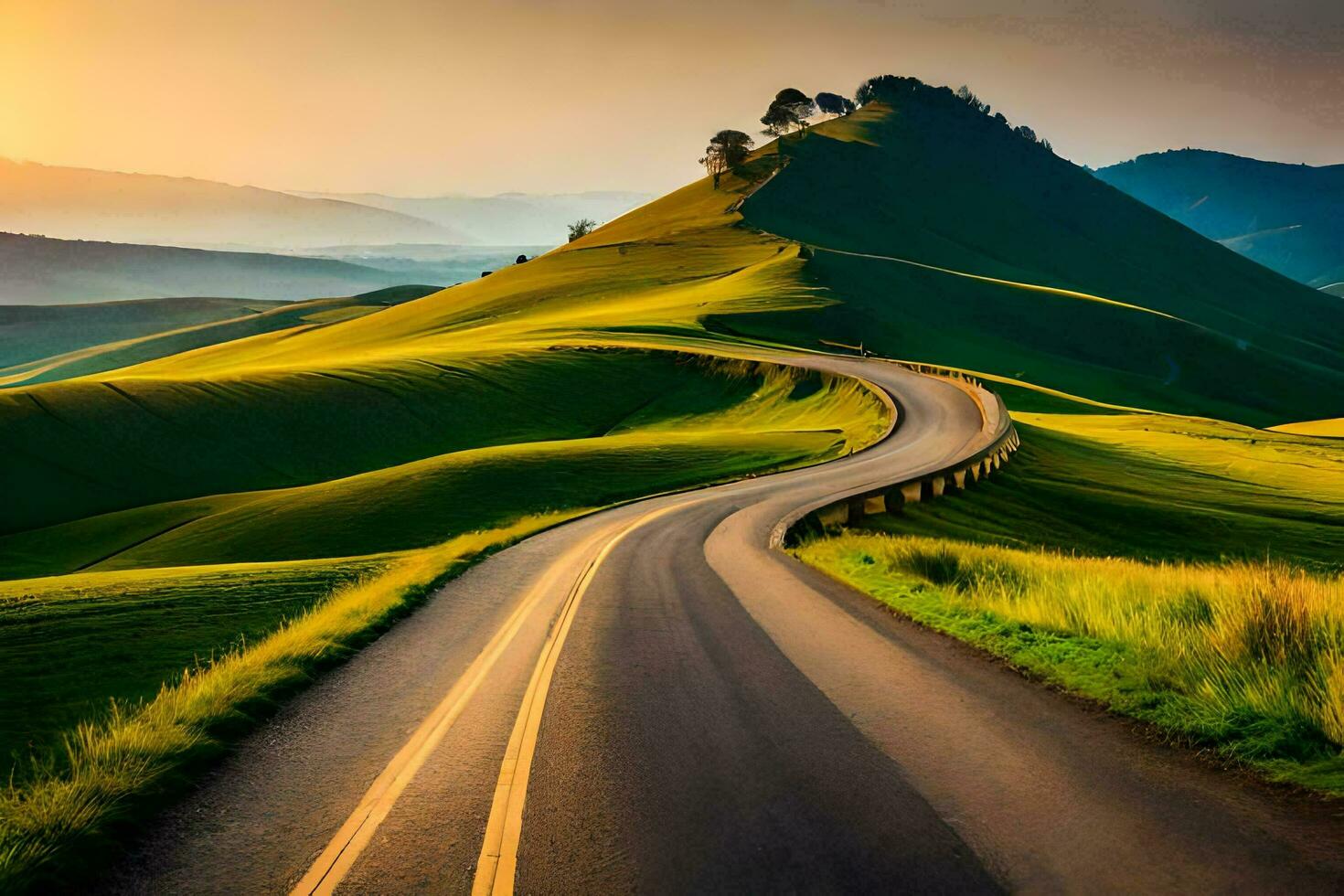 the road to the sunset. AI-Generated photo