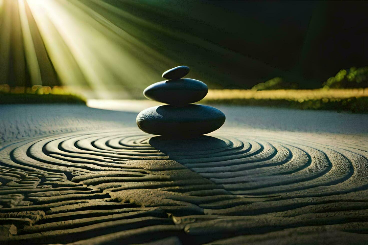 a zen garden with stones and sunbeams. AI-Generated photo