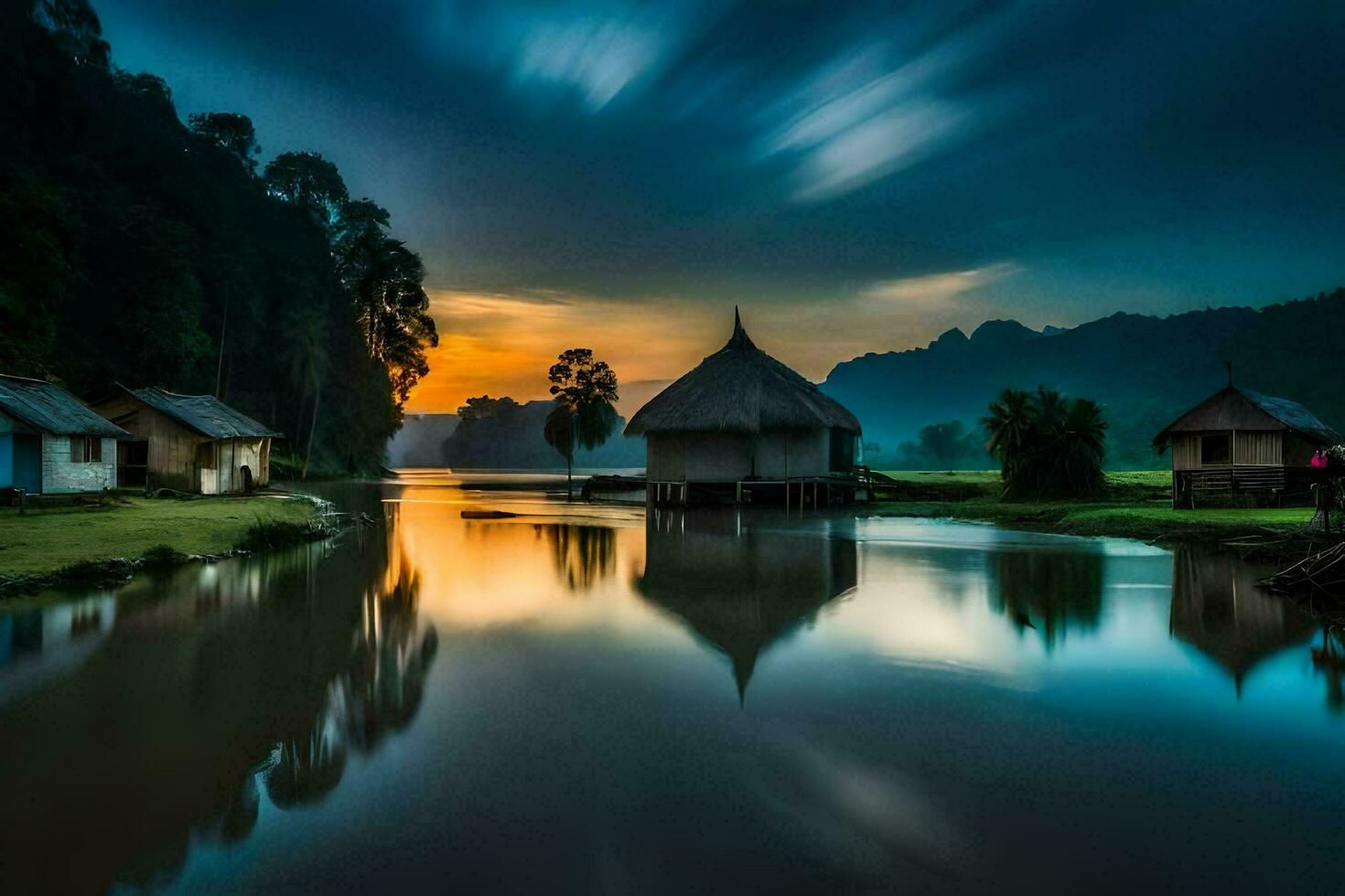 the house on the river. AI-Generated photo
