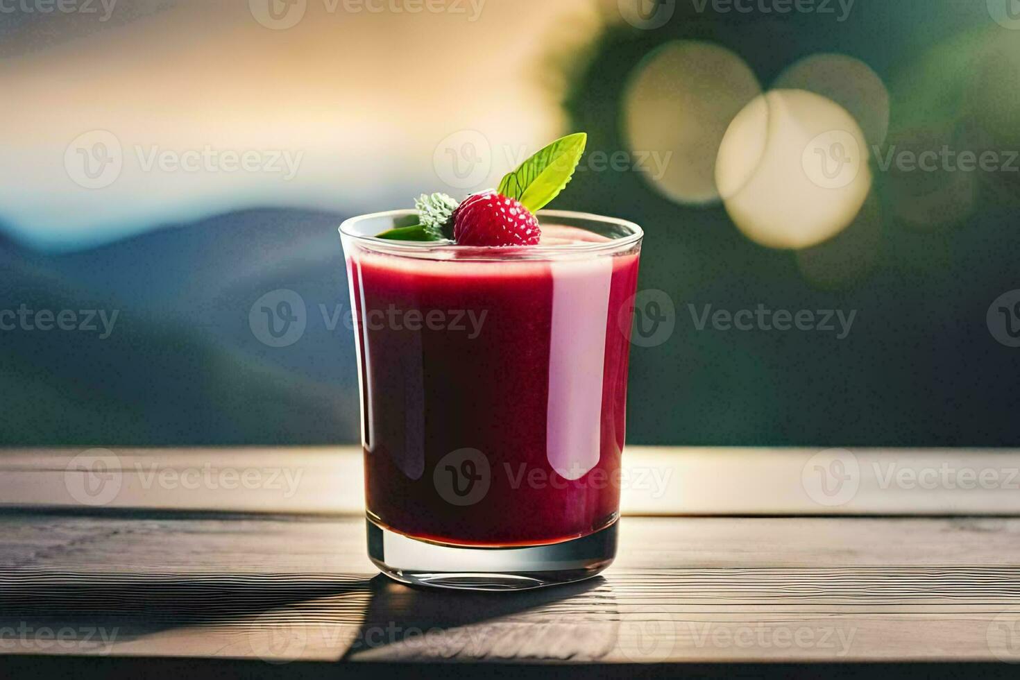 a glass of raspberry juice on a table. AI-Generated photo