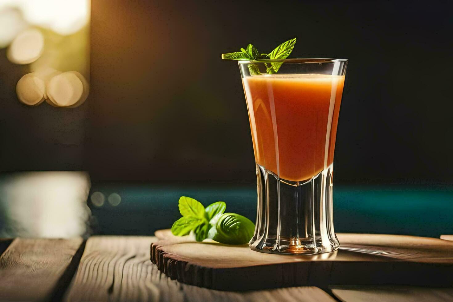 a glass of orange juice with mint leaves on top. AI-Generated photo