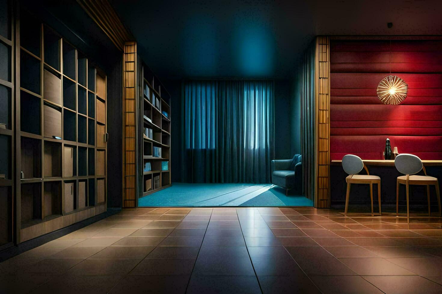 a room with a table and chairs in it. AI-Generated photo