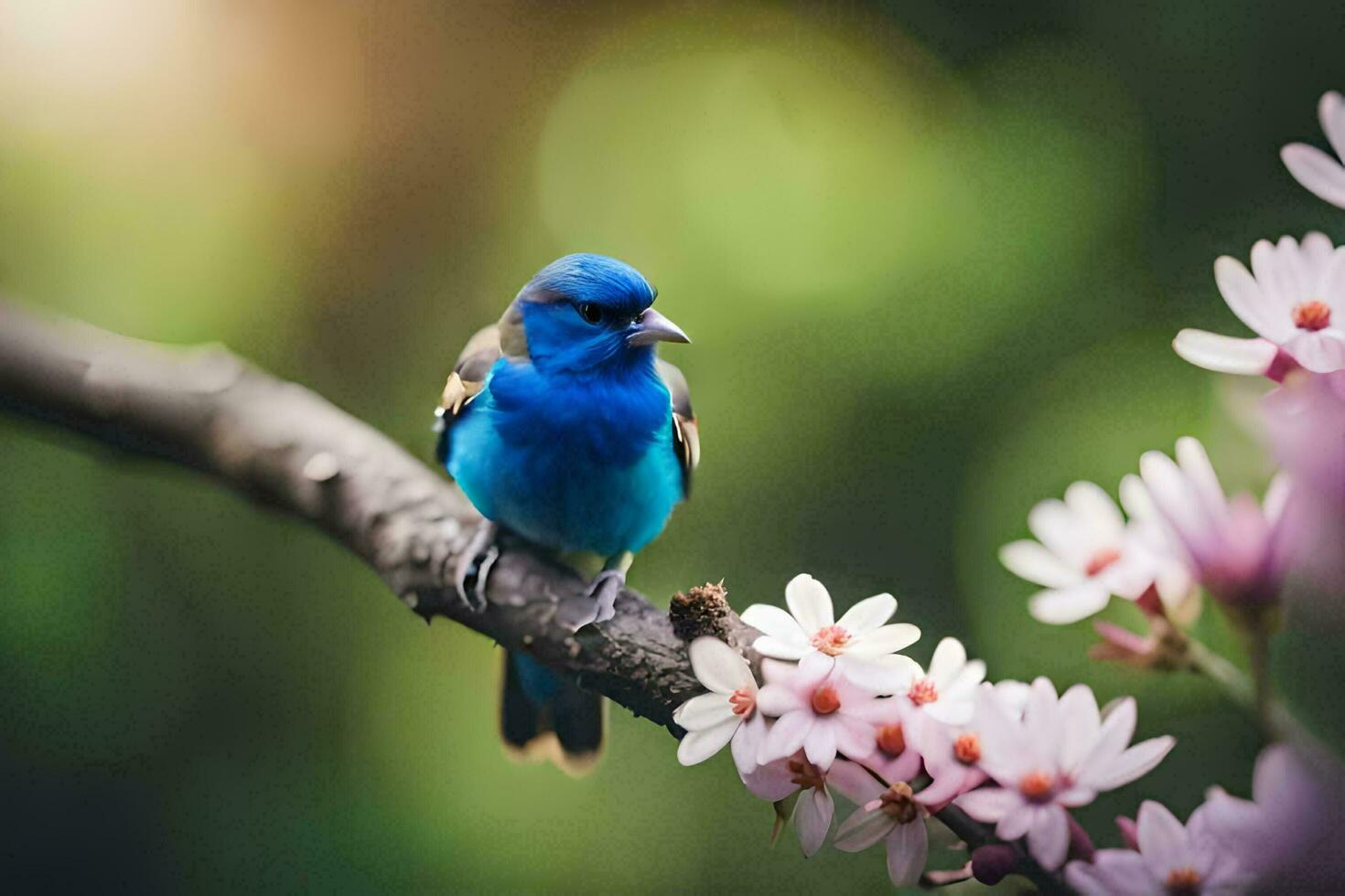 un azul pájaro se sienta en un rama de un árbol. generado por ai foto