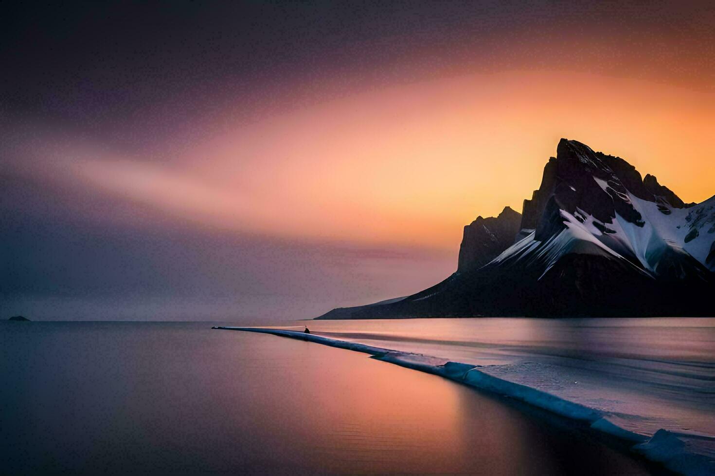 the sun sets over a mountain range in iceland. AI-Generated photo