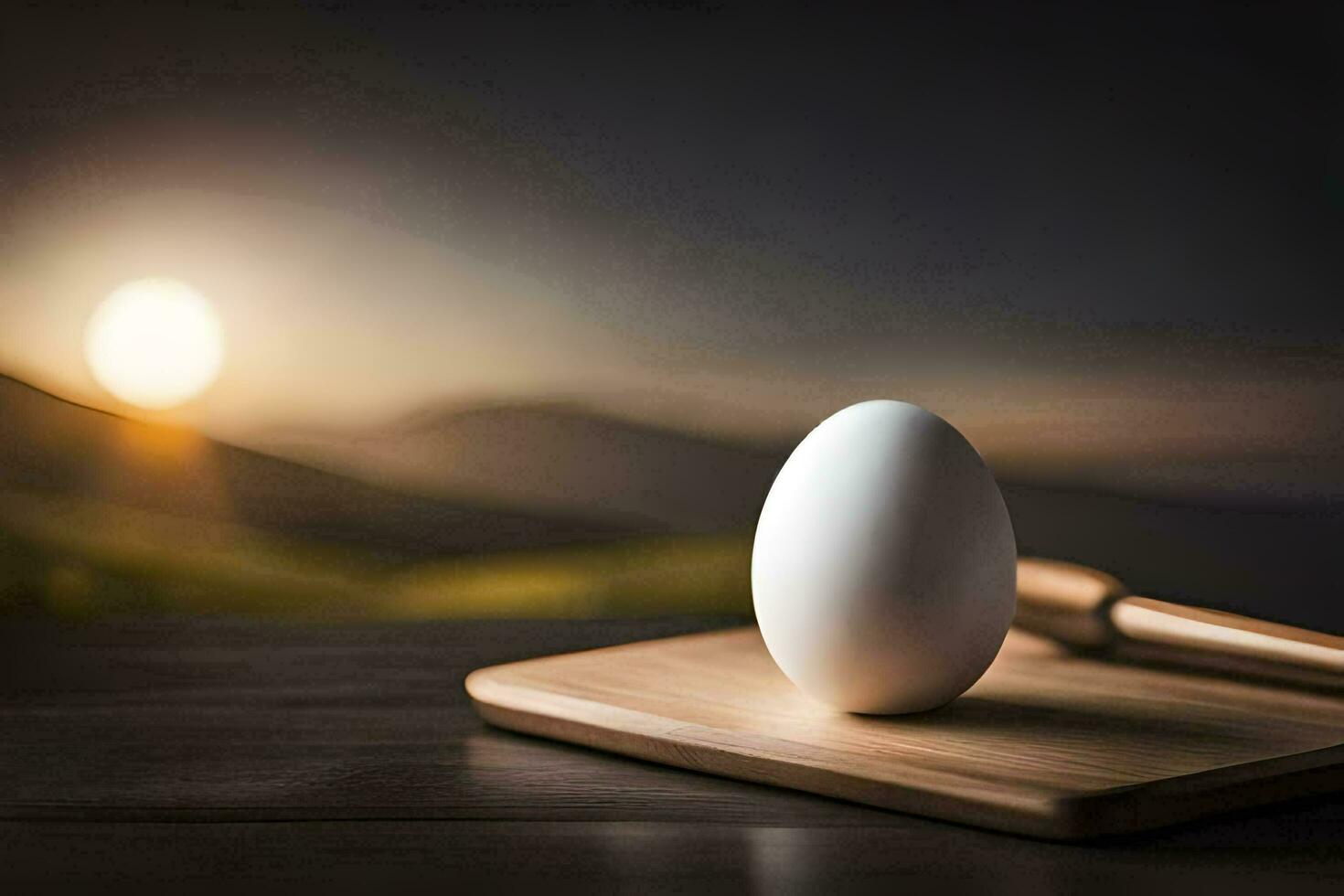 an egg on a cutting board with a knife. AI-Generated photo