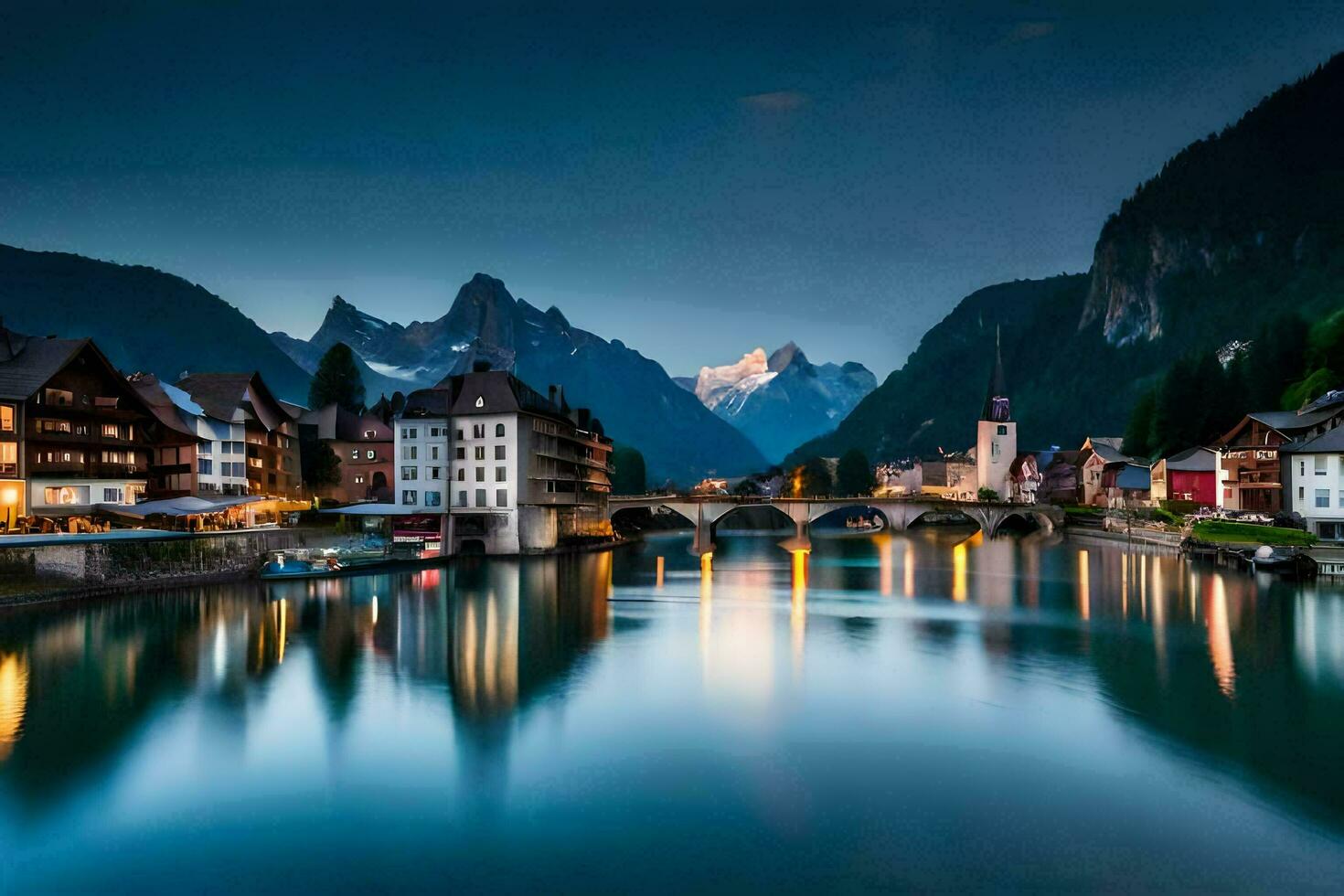 the town of altenburg in switzerland at dusk. AI-Generated photo