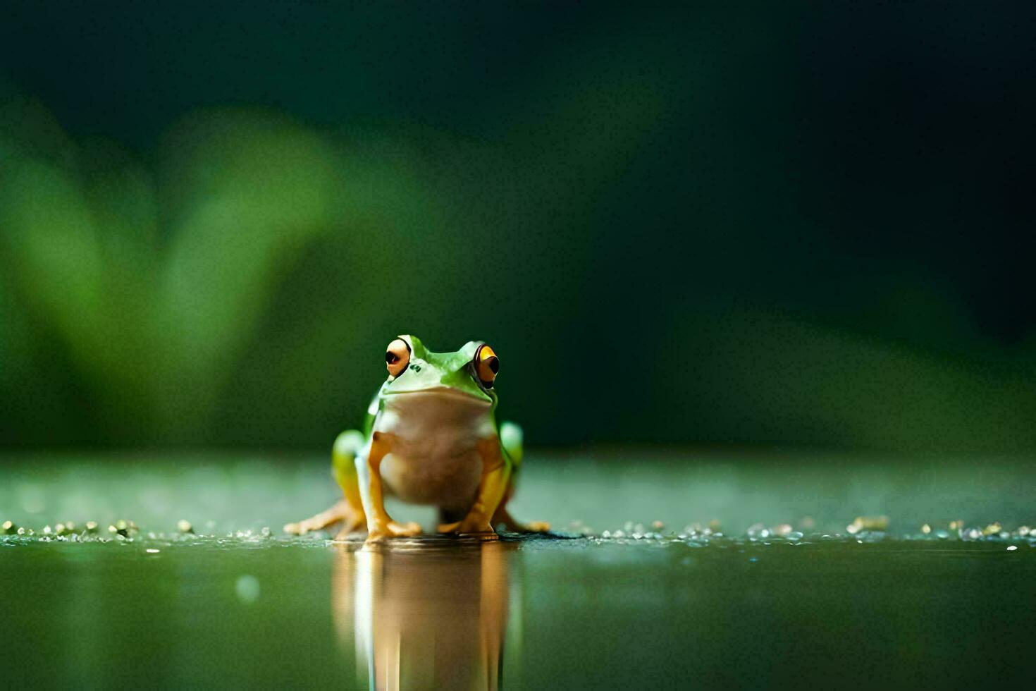 a frog sitting on the water surface with water droplets. AI-Generated photo