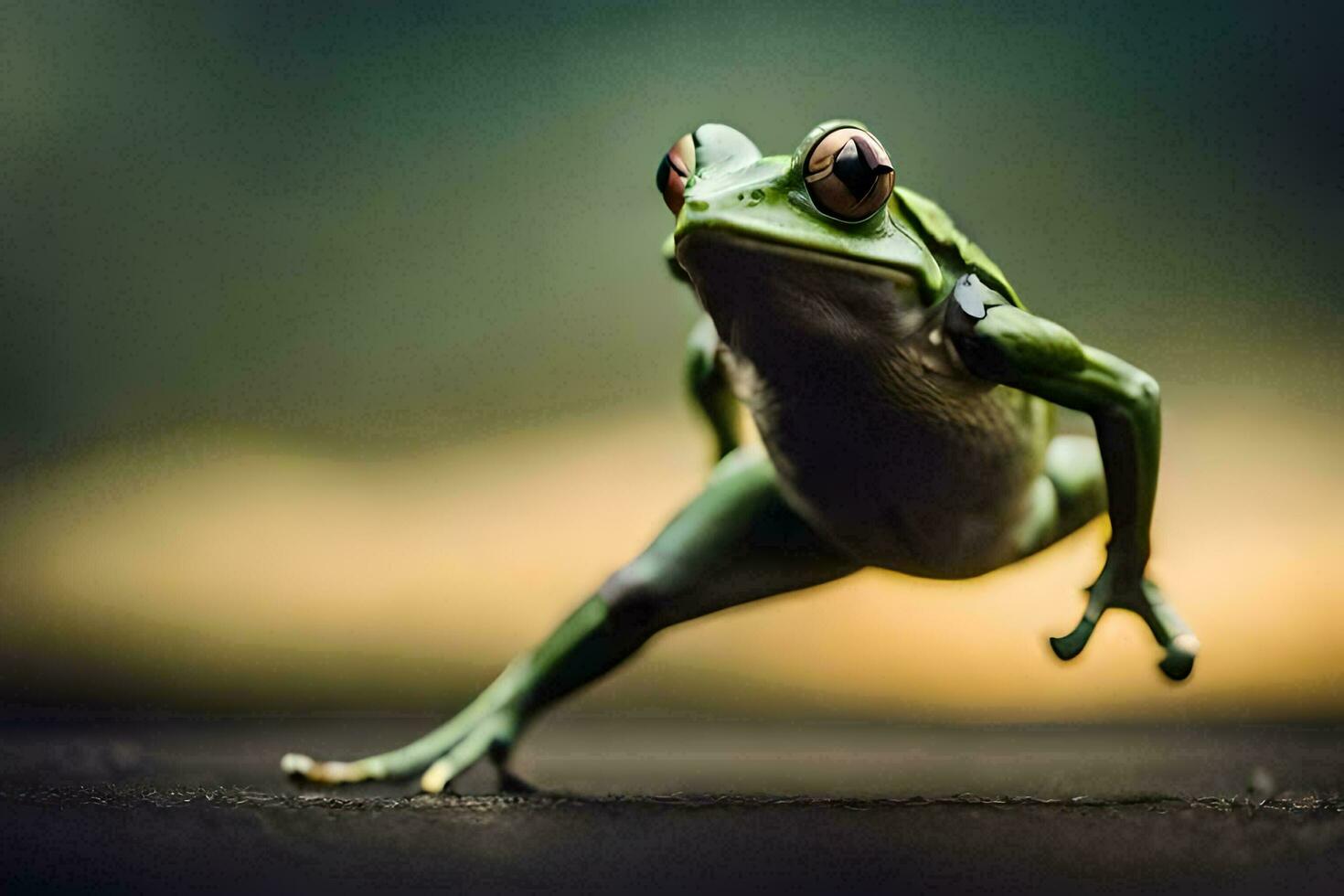 a frog is jumping on the ground. AI-Generated photo