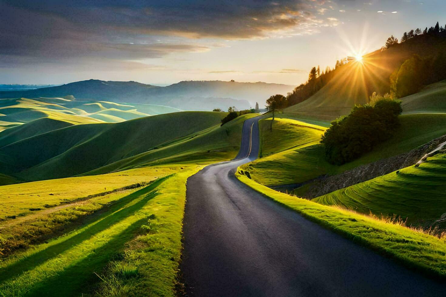 the road to the sunset. AI-Generated photo
