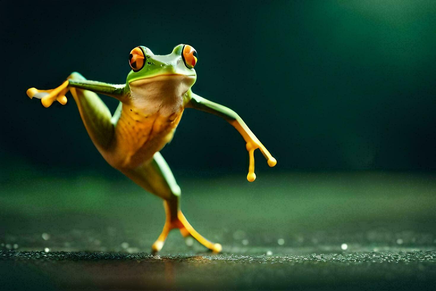 a frog jumping on its hind legs. AI-Generated photo