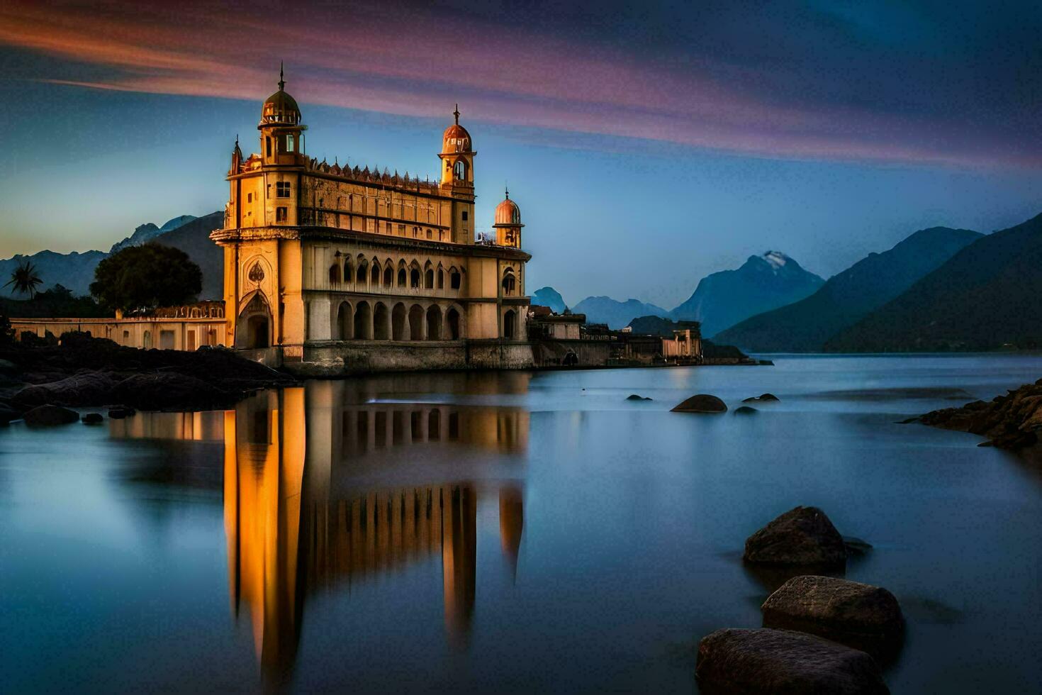 the beautiful architecture of a mosque in the mountains. AI-Generated photo