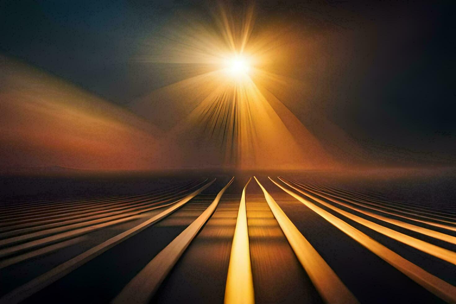 a long road with a bright light shining through it. AI-Generated photo