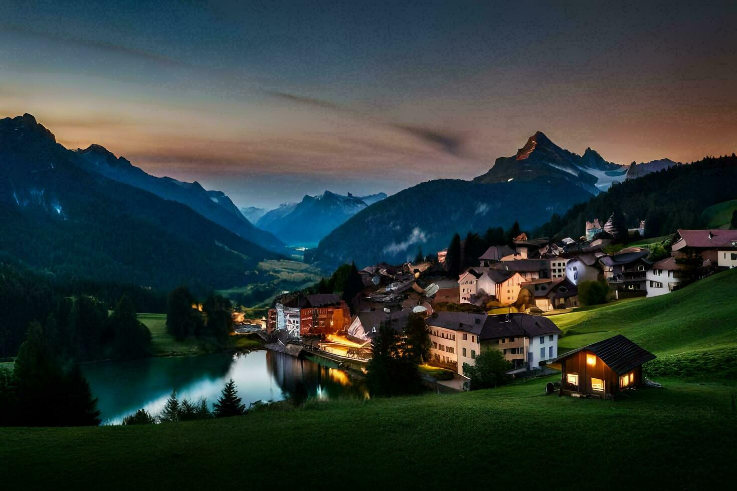 el pueblo de persona en el suizo Alpes. generado por ai foto