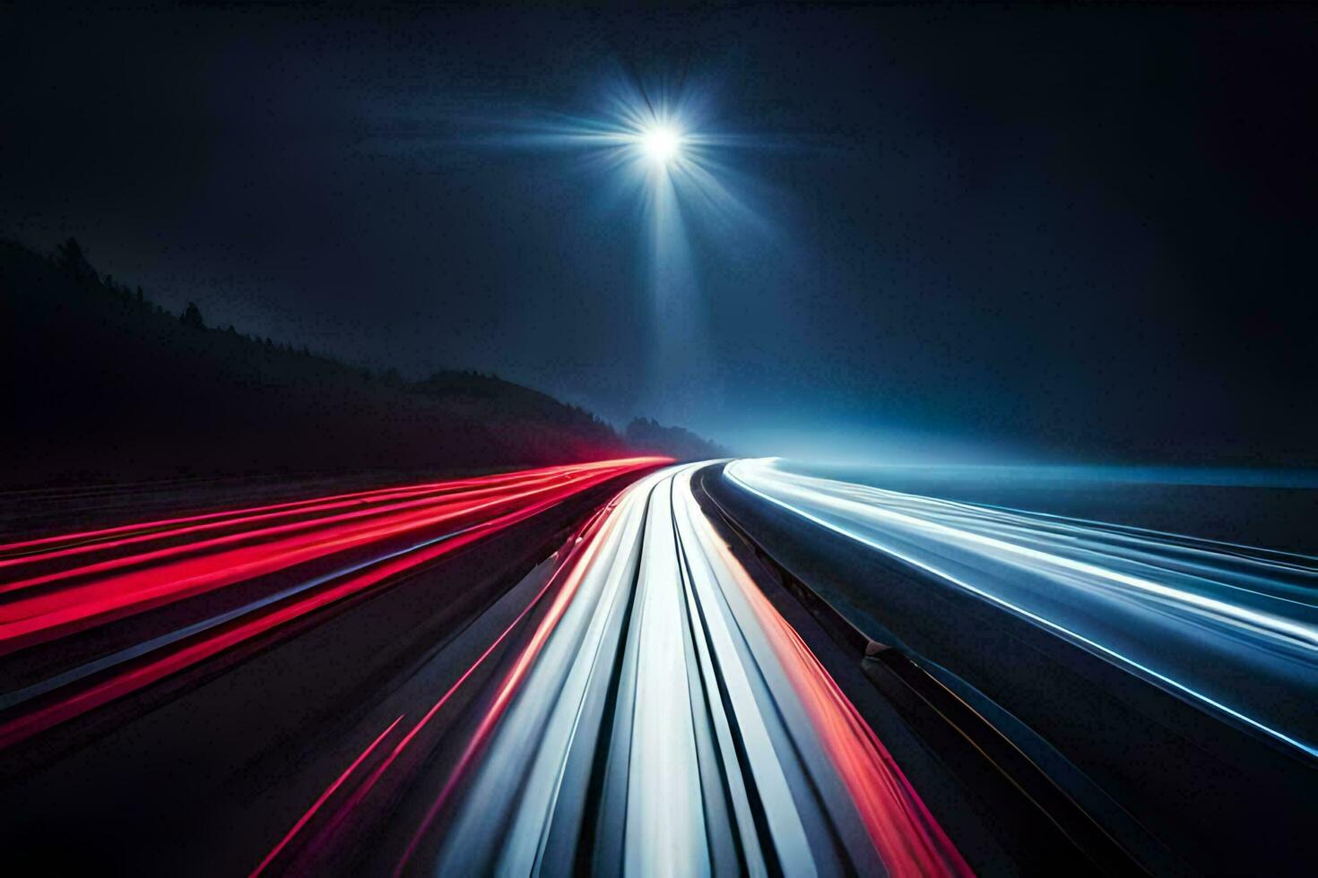 a long exposure photograph of a highway at night. AI-Generated photo