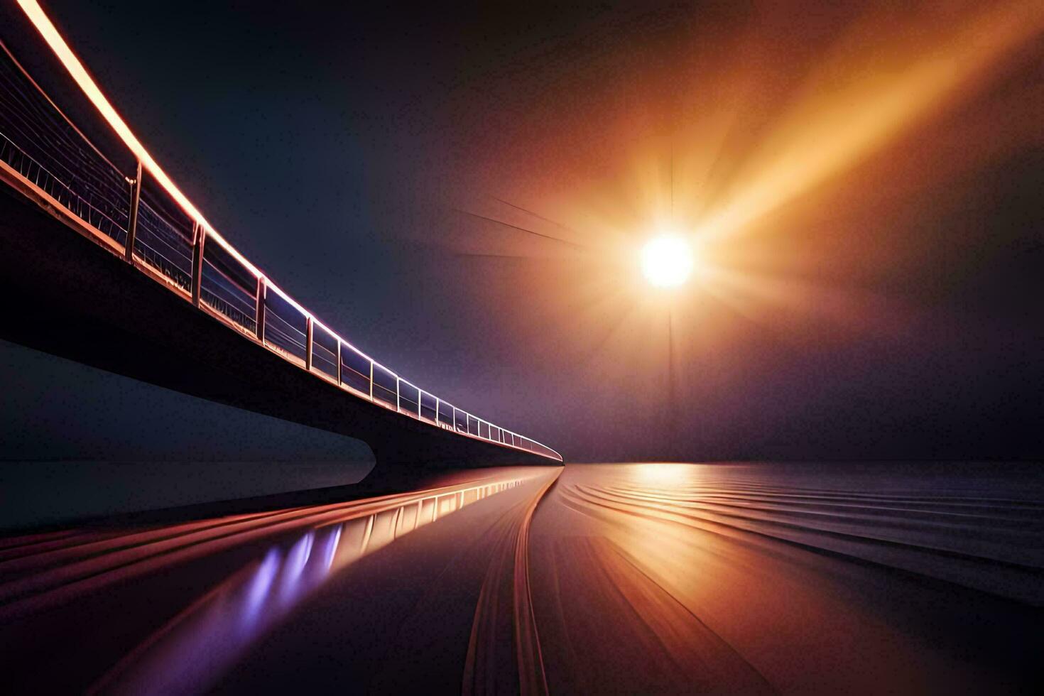 un puente con luces a noche. generado por ai foto