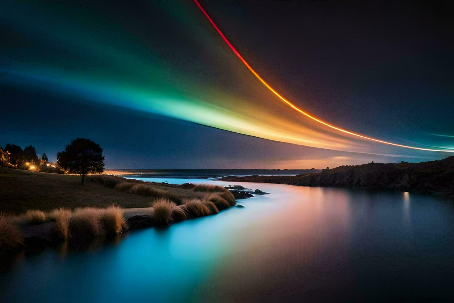 the aurora borealis over a river. AI-Generated photo