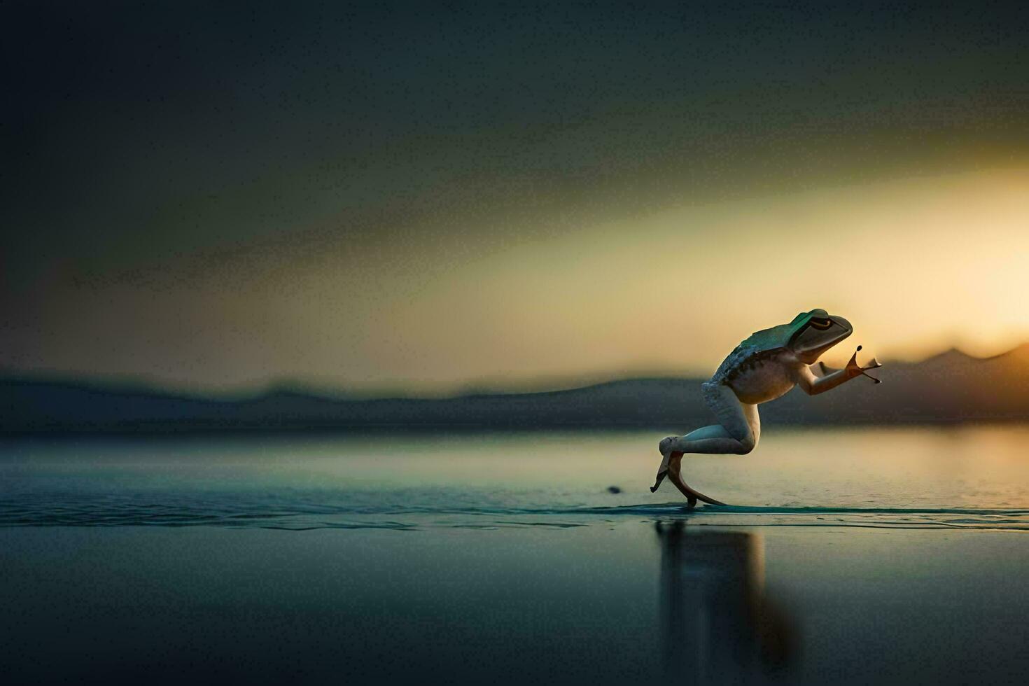a man is running on the beach at sunset. AI-Generated photo