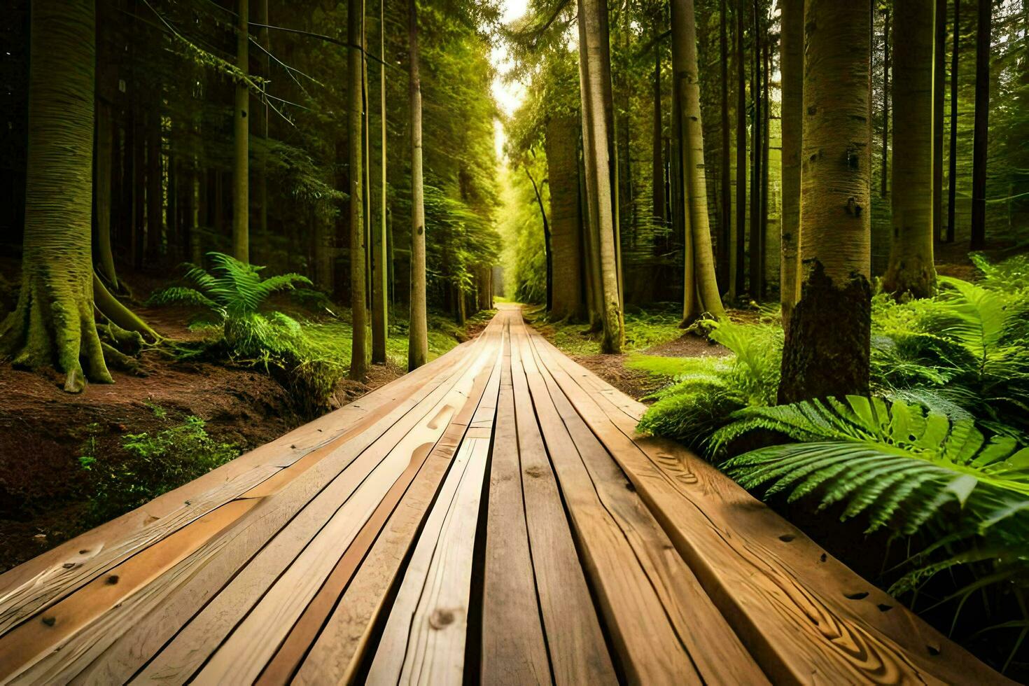 wooden walkway in the forest. AI-Generated photo