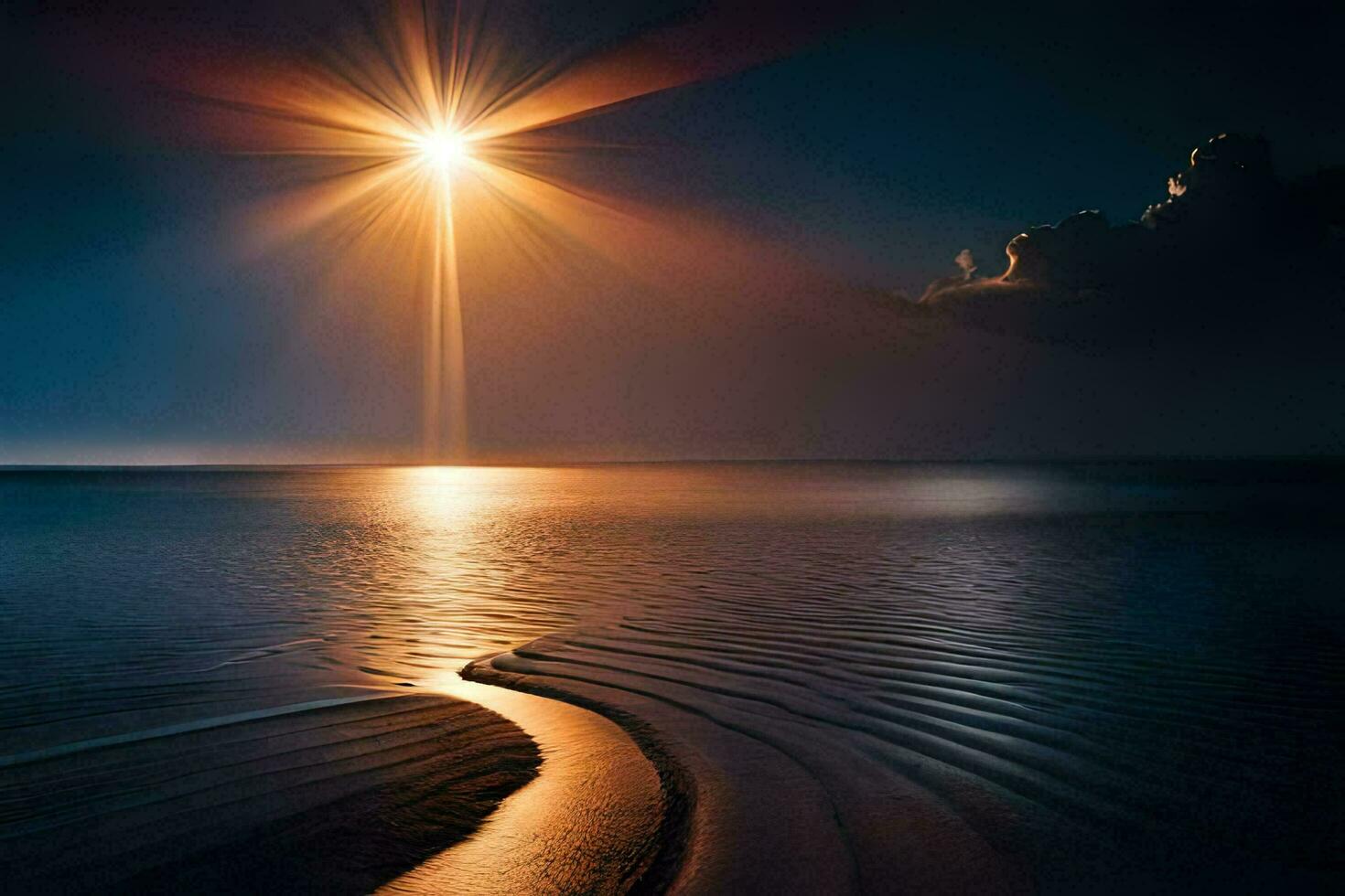 the sun shines over the ocean and waves. AI-Generated photo