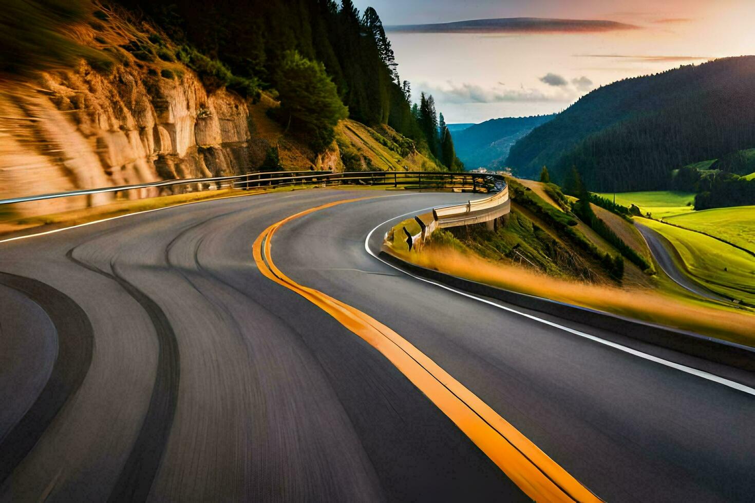 a winding road in the mountains. AI-Generated photo