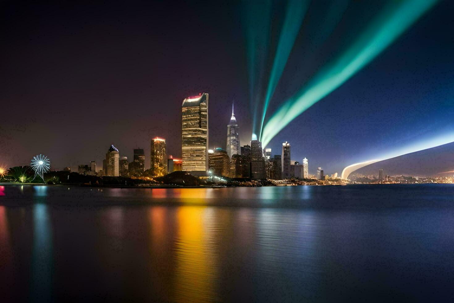 the aurora lights are reflected in the water. AI-Generated photo