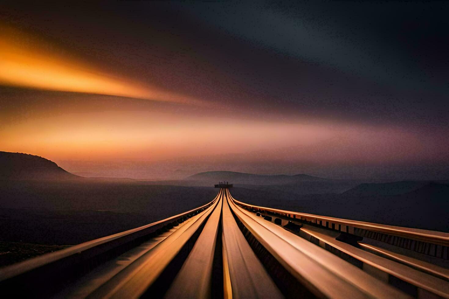 a long exposure photograph of a train track. AI-Generated photo