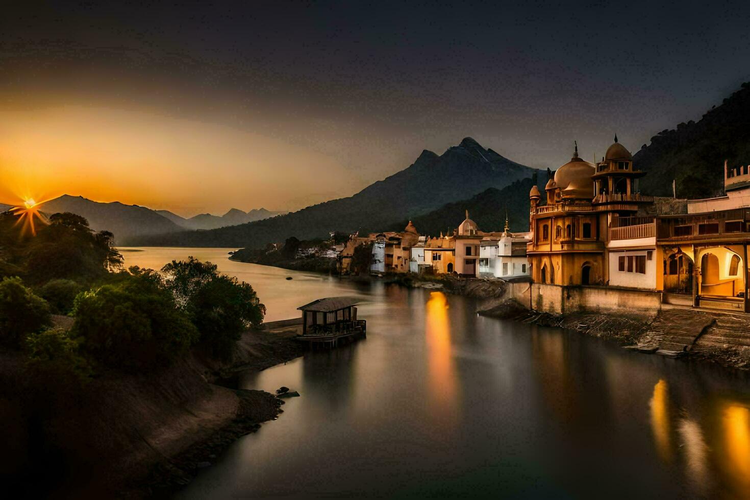 the sun sets over the city of udaipur, india. AI-Generated photo