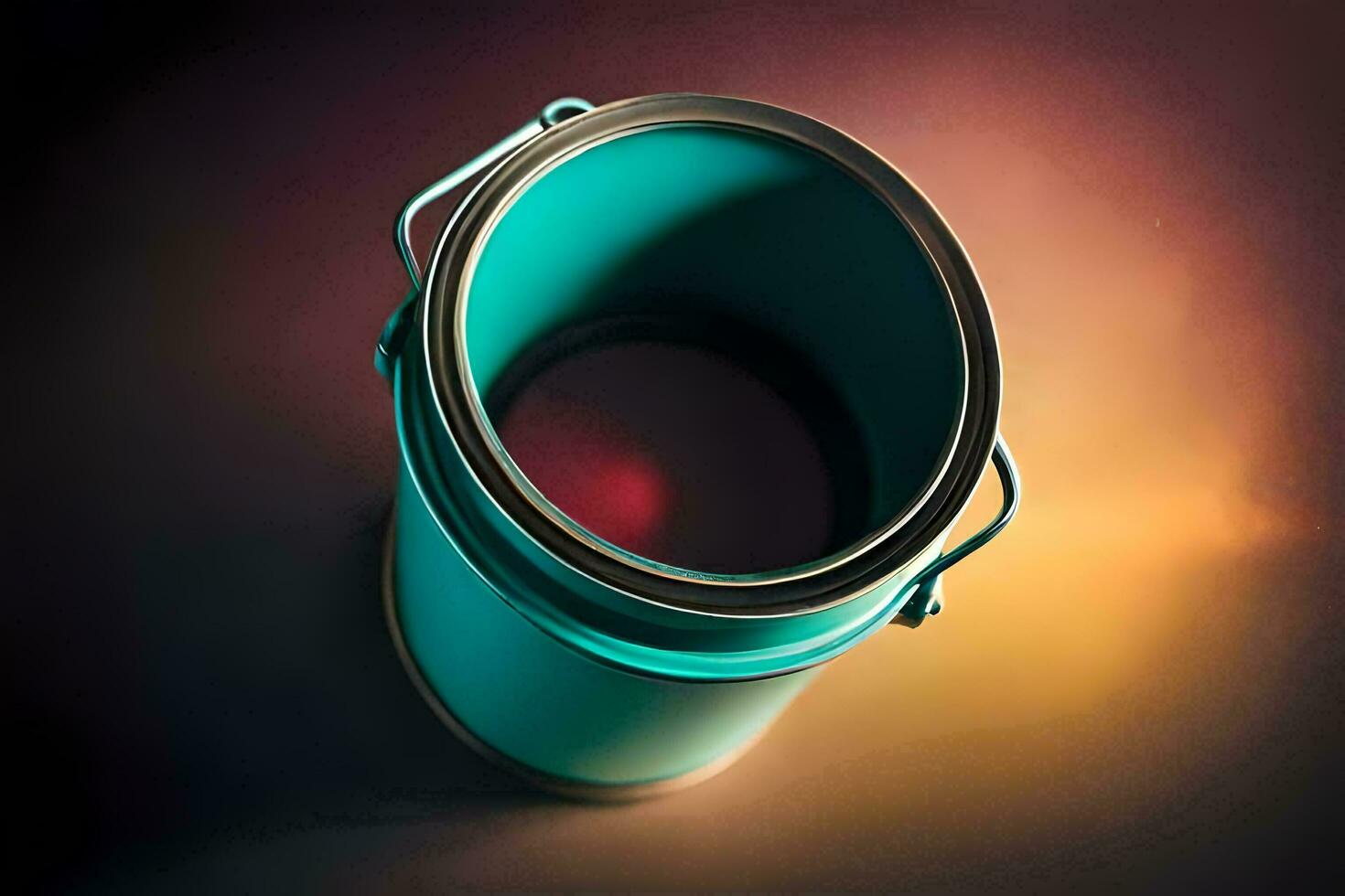 a blue paint bucket on a dark background. AI-Generated photo