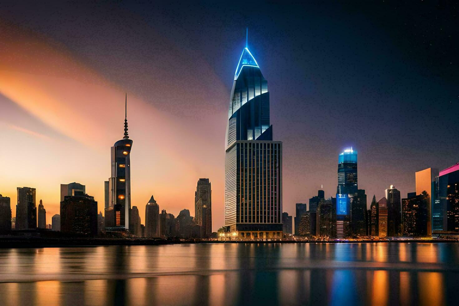 the skyline of dubai at night. AI-Generated photo