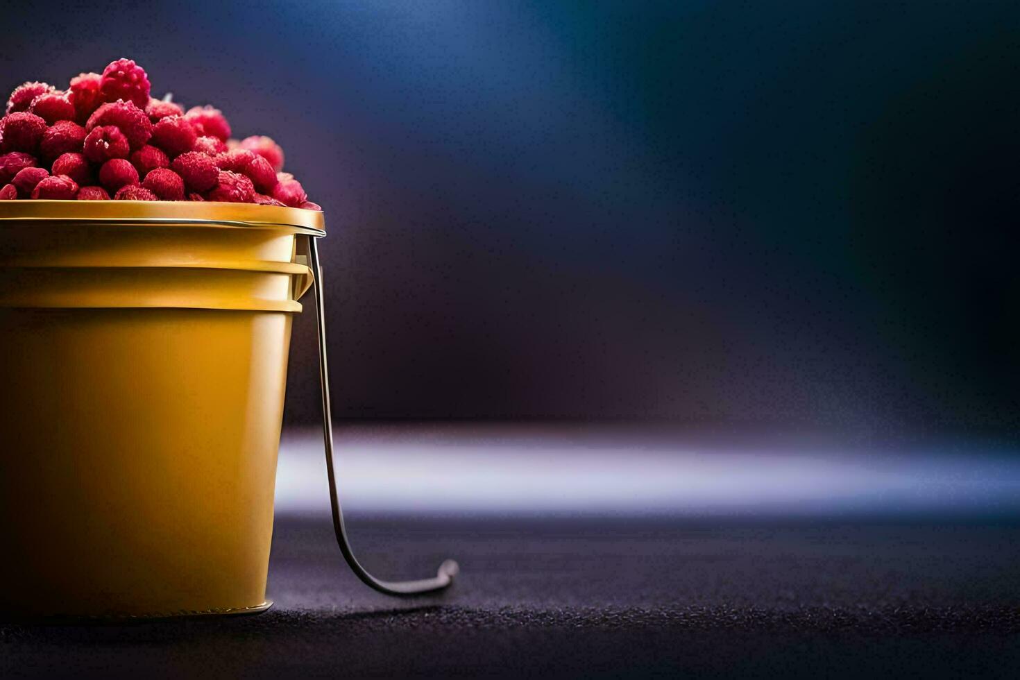 a bucket filled with raspberries. AI-Generated photo