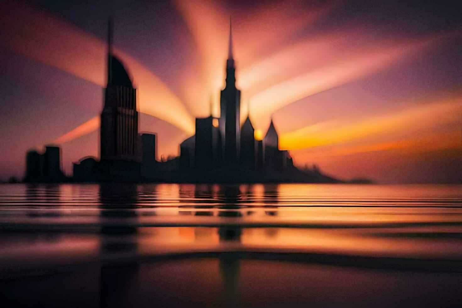 the city of dubai is reflected in the water. AI-Generated photo