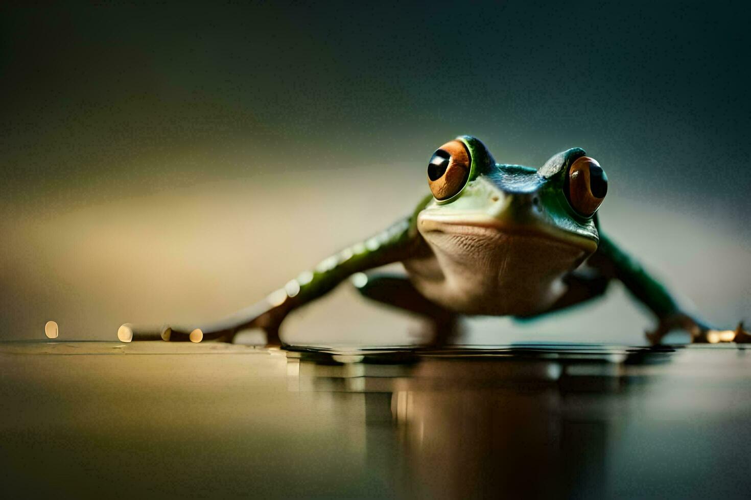 a frog is sitting on the ground with its eyes closed. AI-Generated photo