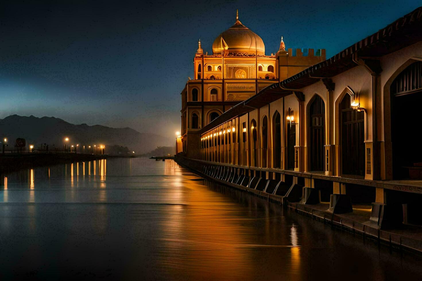 a mosque in the evening. AI-Generated photo