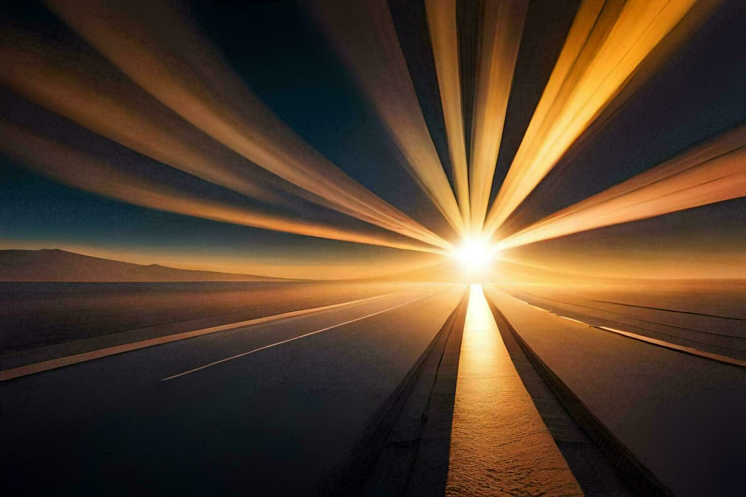 un largo exposición fotografía de un la carretera a puesta de sol. generado por ai foto