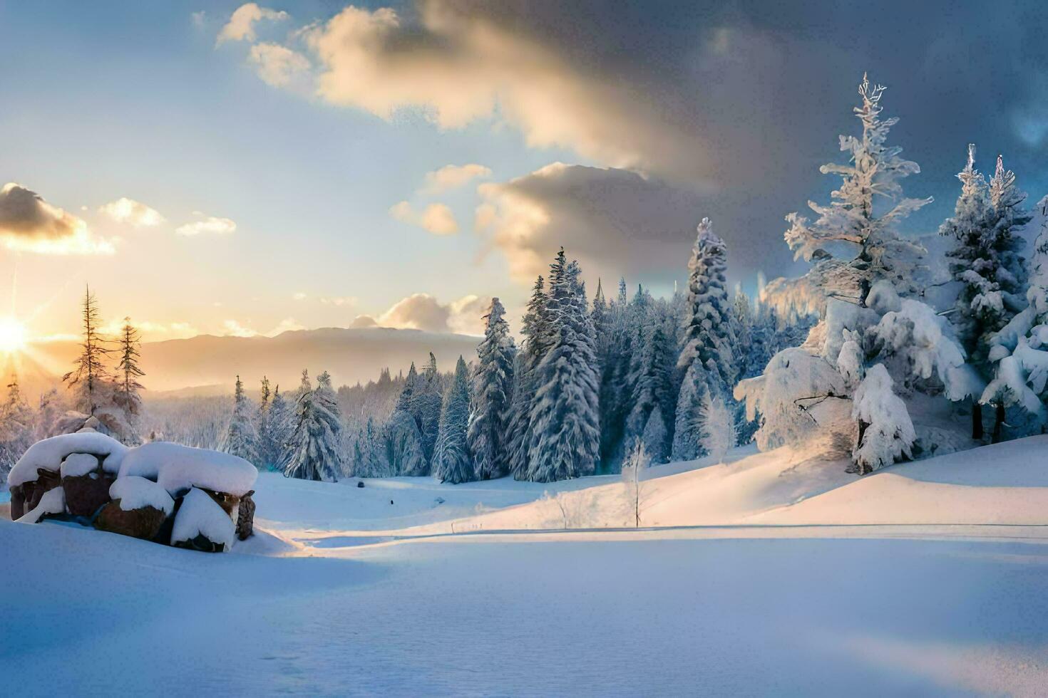 foto fondo de pantalla el cielo, nieve, árboles, el sol, árboles, el bosque, el Dom. generado por ai