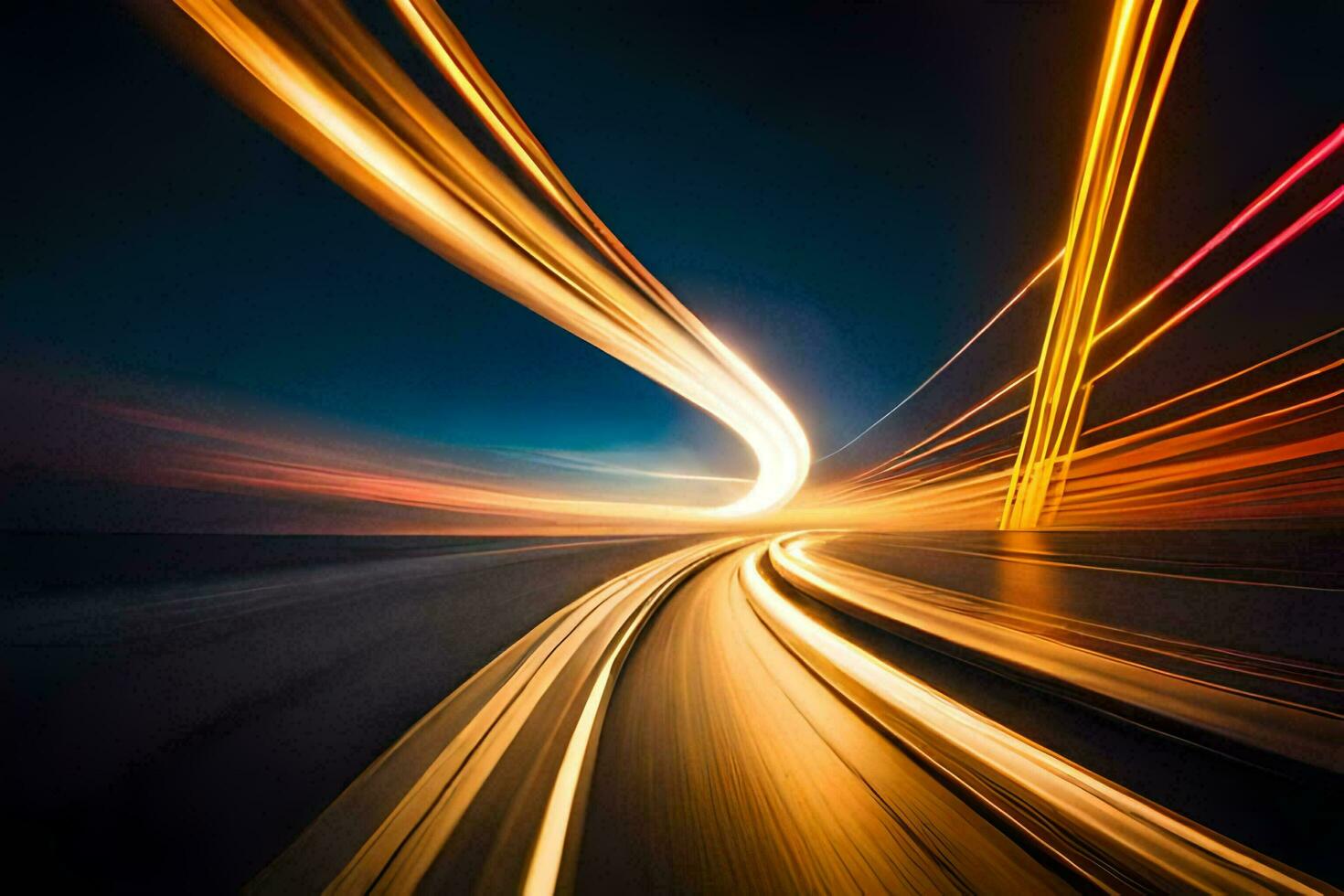 a long exposure photograph of a highway at night. AI-Generated photo