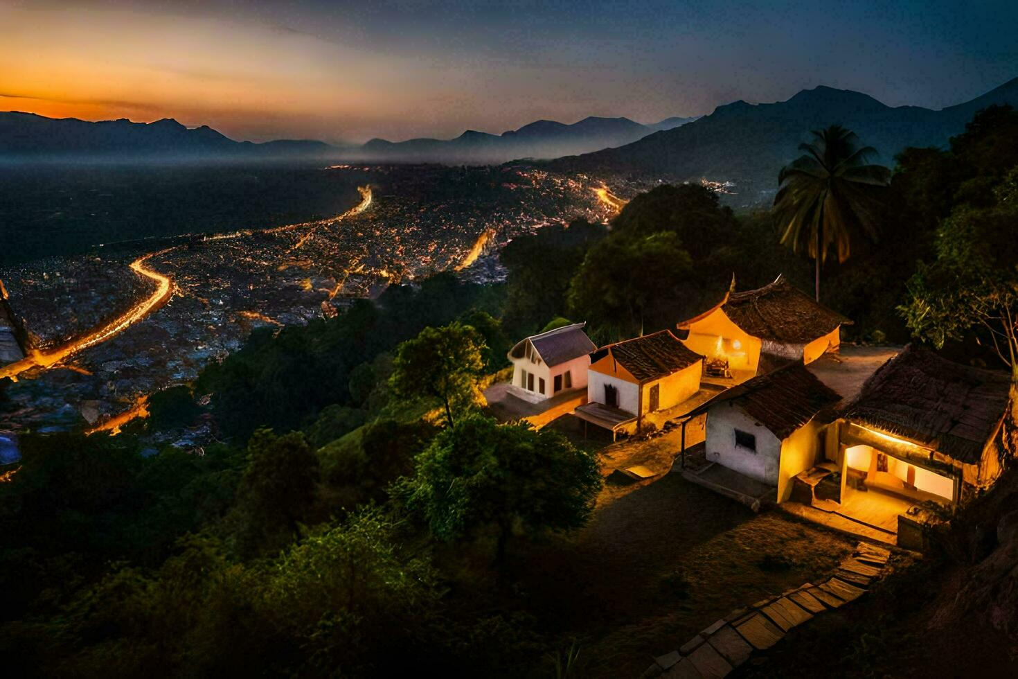 el ciudad de luang prabang a oscuridad. generado por ai foto