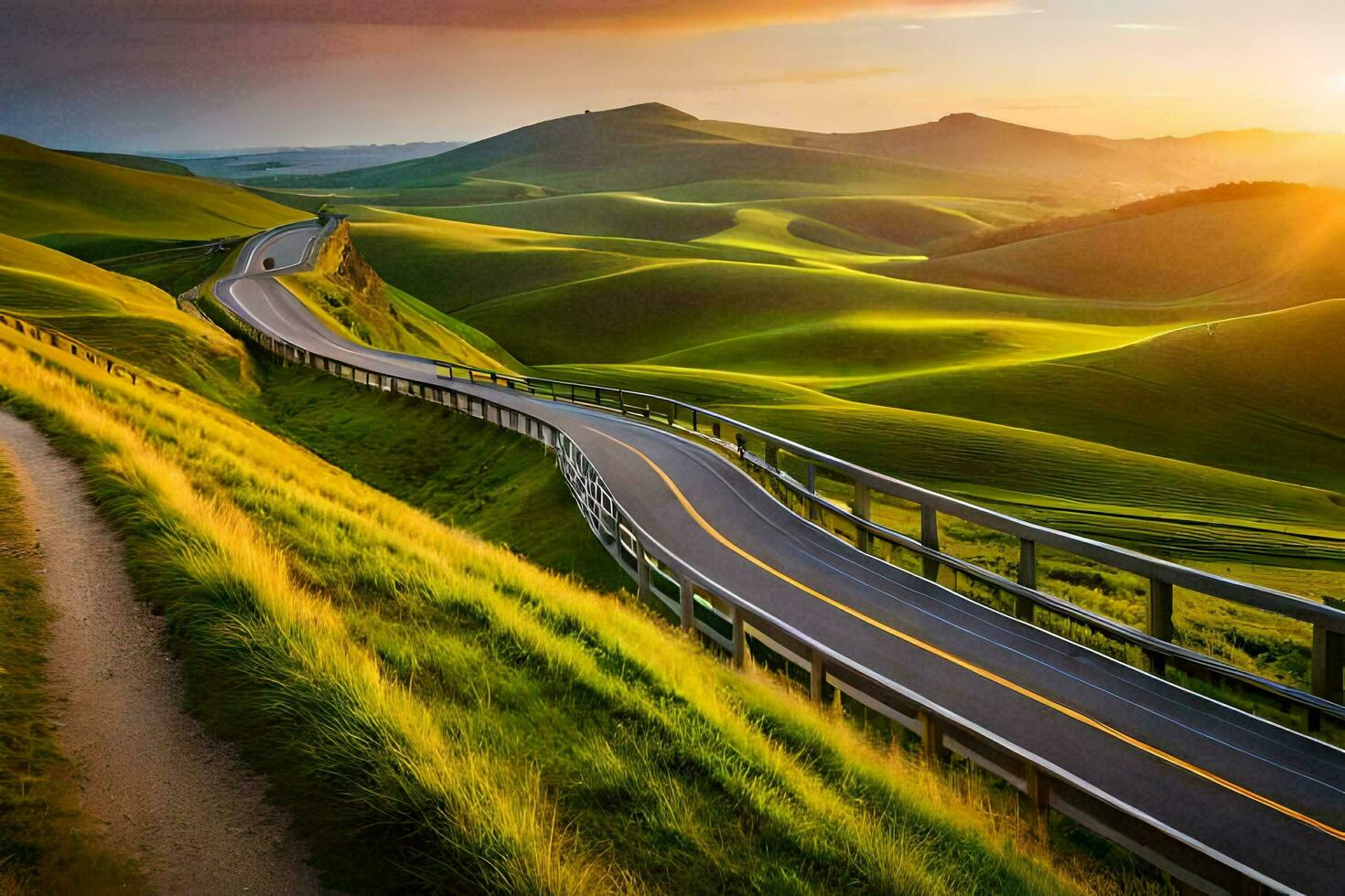 the road to the sunset. AI-Generated photo