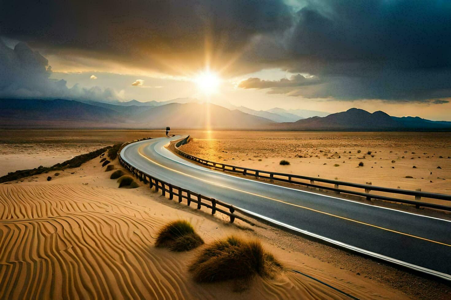 the road to the sunset. AI-Generated photo