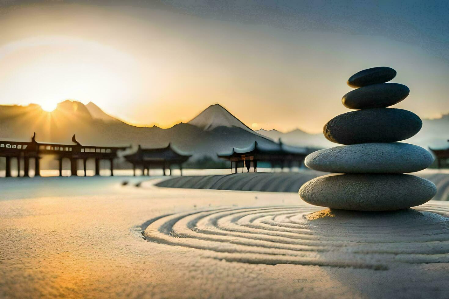 a zen garden in the mountains. AI-Generated photo
