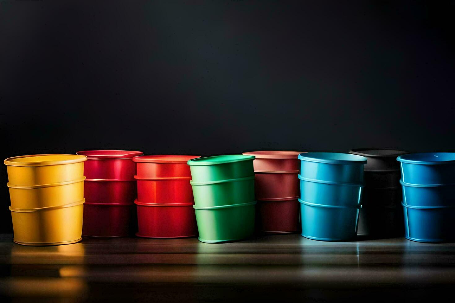 colorful plastic cups lined up in a row. AI-Generated photo