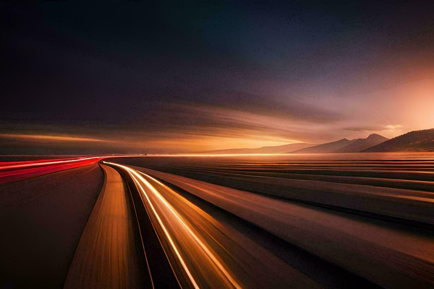 a long exposure photograph of a road at sunset. AI-Generated photo