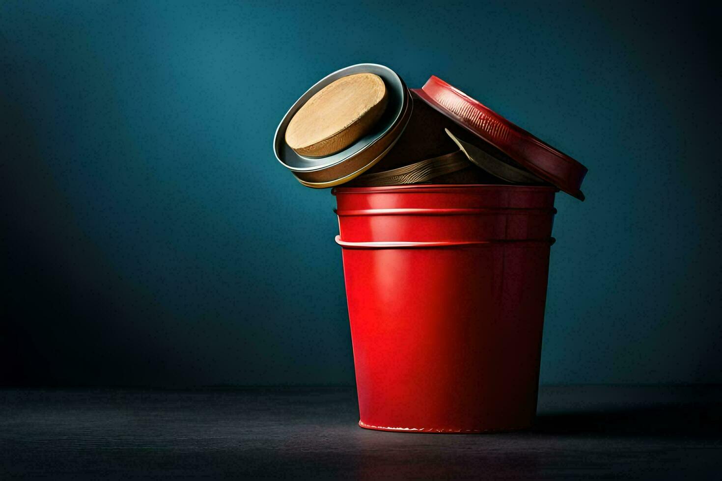 a red bucket with a lid on top. AI-Generated photo