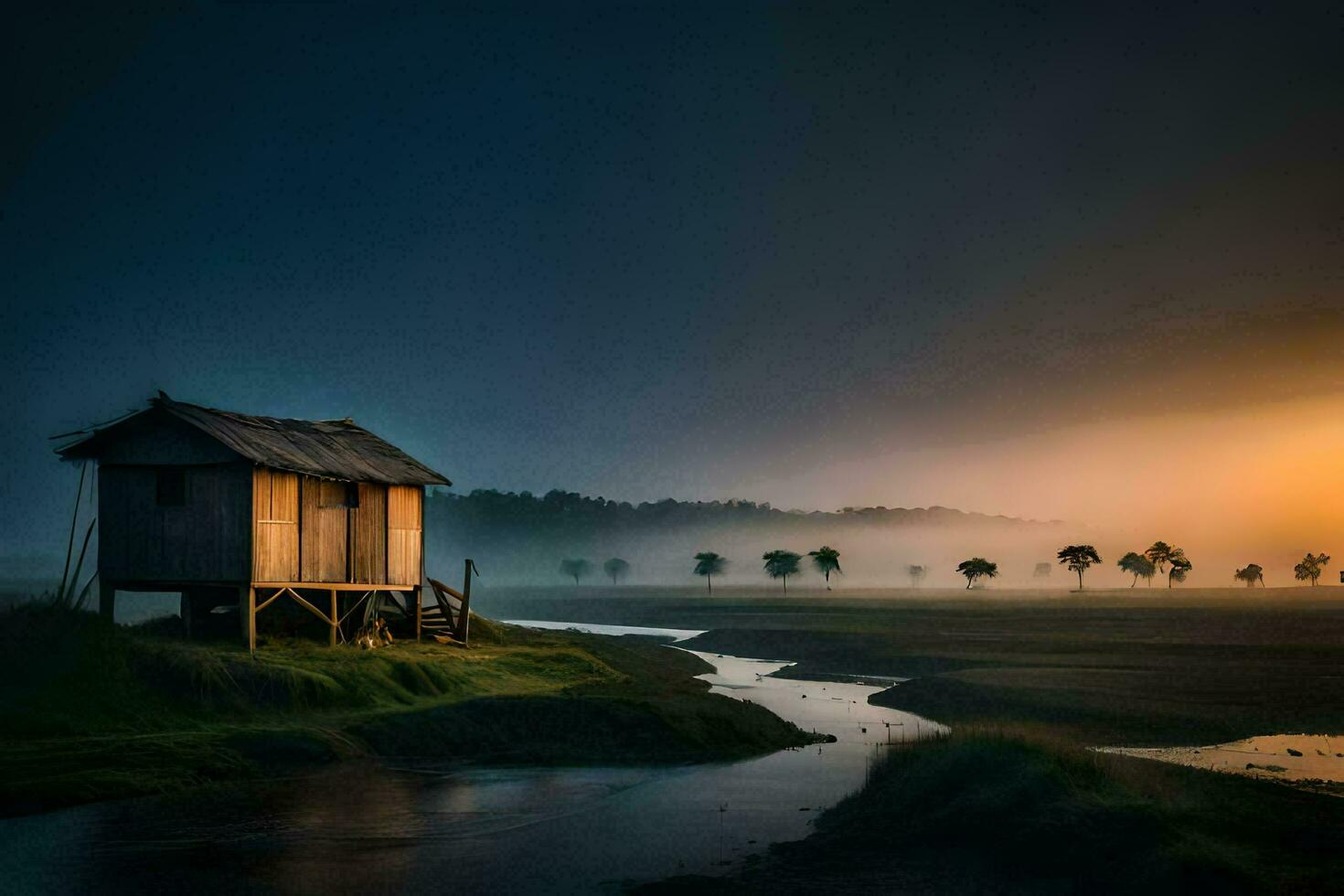 the house on the river. AI-Generated photo